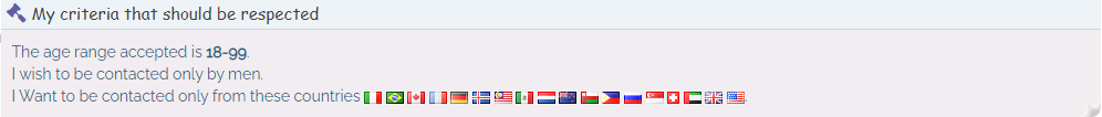 Selection criteria - Allows you to choose who can contact you